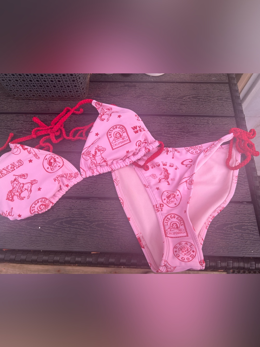 Pink and red western bikini